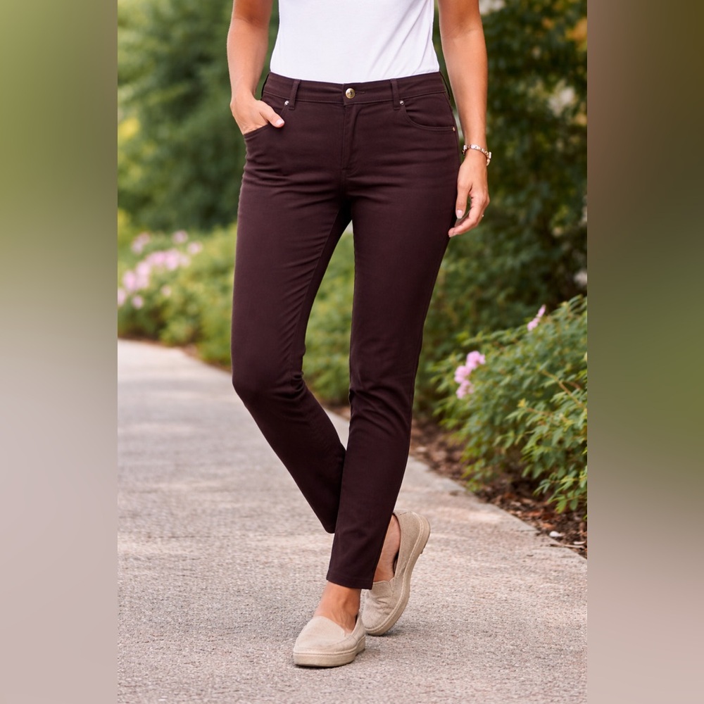 Michael Kors Brown Slim Fit Pants Size 10 Gold Button